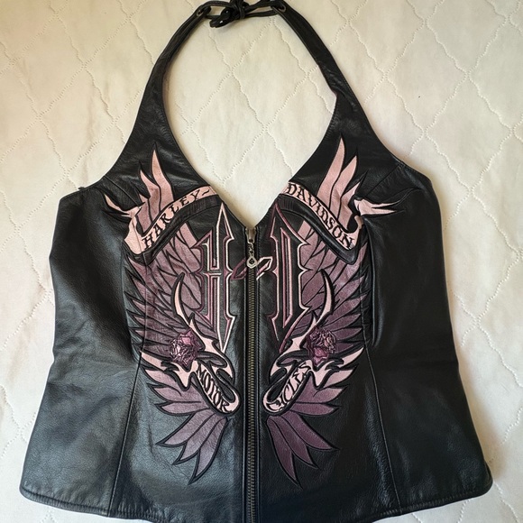 Harley-Davidson Jackets & Blazers - Harley-Davidson Women's Black Leather Halter with Purple Graphics